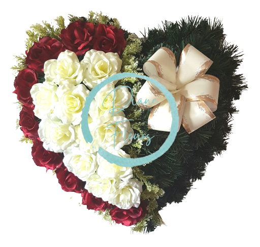 Krásný smútočný veniec "Srdce" z umelých ruží 55cm x 55cm