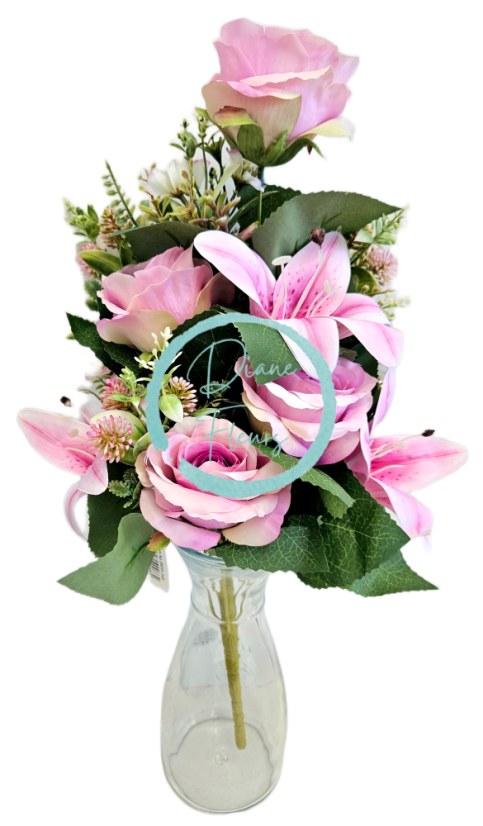 Exclusive artificial bouquet Roses, Lilies and accessories x13 54cm x 30cm Pink