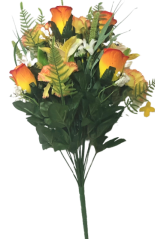 Künstliche Rosen & Alstroemeria & Nelke Strauß x18 Orange, Gelb 50cm