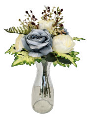 Künstliche Bunter Strauß Exclusive Rosen, Pfingstrosen und Accessoires 38cm