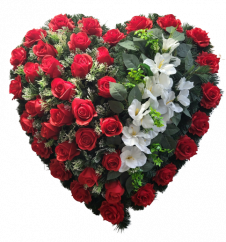 Smuteční věnec "Srdce" z umělých růží a gladiol 80cm x 80cm