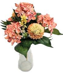 Hortenzia, Bodliak & Doplnky kytica 40cm umelá ružovo-hnedá