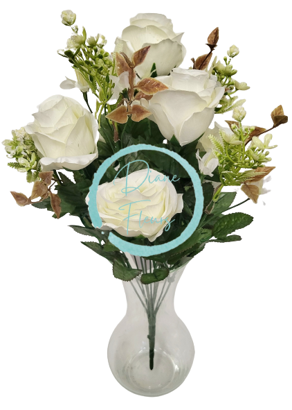 Buket ruže x12 47cm kremasta umjetni