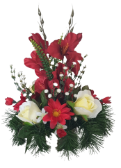 Smútočný aranžmán betonka exclusive umelá ruža, gladiola a doplnky Ø 27cm x 32cm