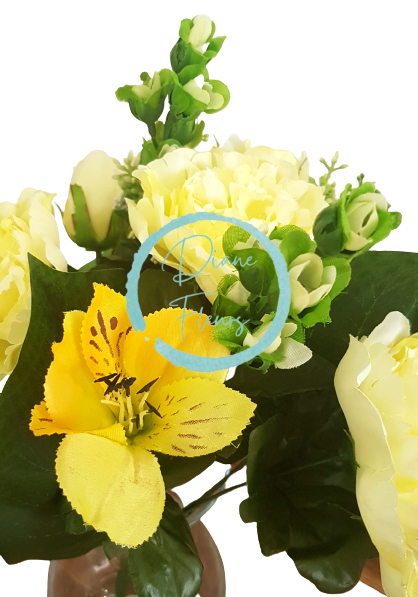 Peonia Pivonka & Alstroméria kytica krémová & žltá 38cm umelá