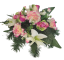 Díszített betontál fenyőből mesterséges szegfű, rózsa, orchidea, liliomok és kiegészítők Ø 30cm x 20cm