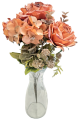 Изкуствен букет от рози, хортензии и аксесоари х9 44 см оранжеви