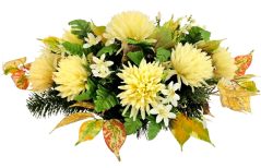 Trauergesteck aus künstliche Chrysanthemen und Zubehör 60cm x 30cm x 28cm