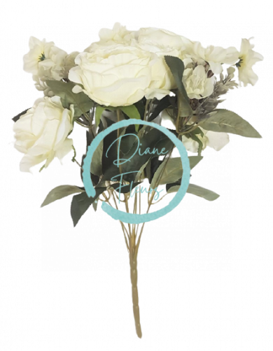Artificial Roses "9" Bouquet 43cm White