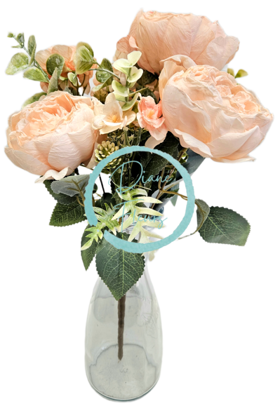 Изкуствен букет от божури, хортензии и аксесоари 42 см salmon