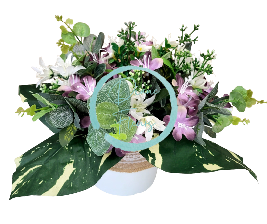 Izbor umjetnog cvijeća u saksiji 35cm x 24cm ljubičasta, zelena, krem