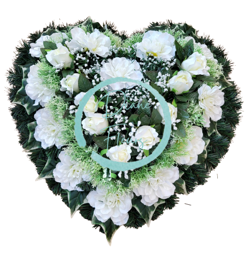 Ein schöner Künstliche Kranz Herz mit Rosen, Dahlien und Zubehör  65cm x 65cm