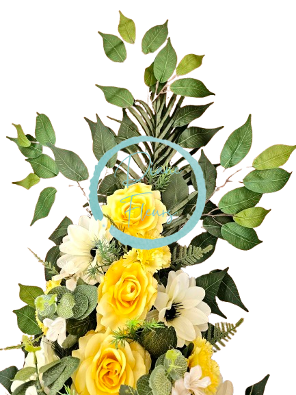 Temetési koszorú műrózsák és szegfű és clematis és kiegészítők 150cm x 50cm