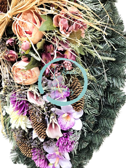 Corona funebre "Teardrop" rose, dalie, peonie, gigli, gladioli, gladioli e accessori 120cm x 60cm AS888