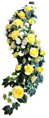 Wianek pogrzebni sztuczne róże, goździki i dodatki 130cm x 40cm