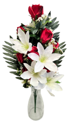Artificial Roses and Lilies Bouquet x18 62cm Red, Cream