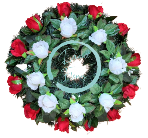 Künstliche Trauerkranz Ø 50cm Rosen und Zubehör Weiß, Rot