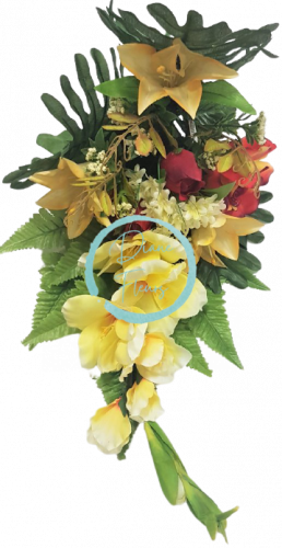 Růže & Gladioly & Lilie kytice "16" žlutá & červená 70cm umělá