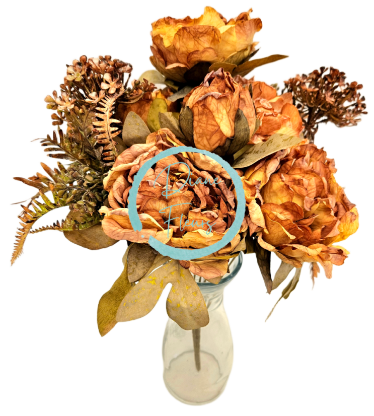 Изкуствен букет от божури, хортензии и аксесоари 48 см кехлибар