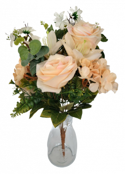 Naše umělé kytice mají z 90% hedvábné květy, najdete zde Růže, Lilie, Kopretiny, Hortenzie, Irisy a mnohé další. - Materiál - Plast