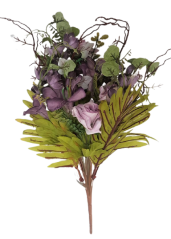 Růže & Lilie kytice fialová 52cm umělá