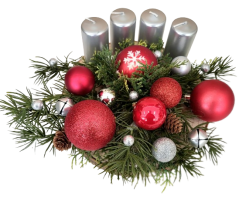 Compoziție de Advent de Crăciun cu lumânări, globuri de Crăciun și conuri de pin 26cm x 10cm