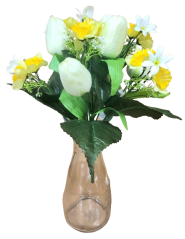 Sztuczny bukiet tulipanów i żonkili x12 33cm kremowożółty