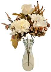 Künstlicher Strauß aus Rosen, Zinnien und Accessoires 48cm Creme