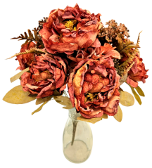 Mesterséges csokor bazsarózsa, hortenzia és kiegészítők 48cm narancs