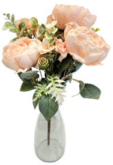 Buchet artificial de bujori, hortensie si accesorii 42cm salmon