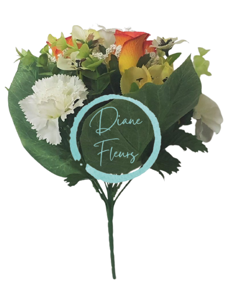 Karanfil i ruže & Alstromerie buket x13 35cm narančasta i kremasta umjetna