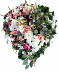 Razkošen venec iz umetnega bora, ekskluzivne potonike, hortenzije, vrtnice in dodatki 100cm x 80cm