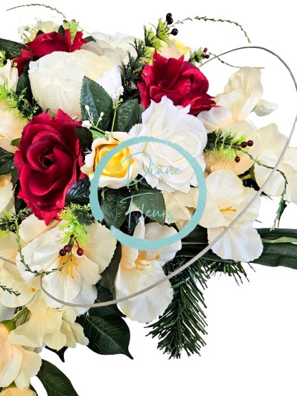 Luxury arrangement made of artificial peony, roses, gladiolus and accessories 48cm x 60cm x 20cm