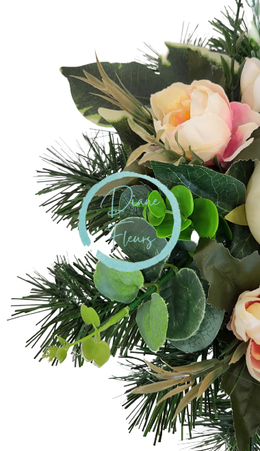 Smútočný aranžmán betonka umelé peonie pivónie a doplnky Ø 28cm x 15cm