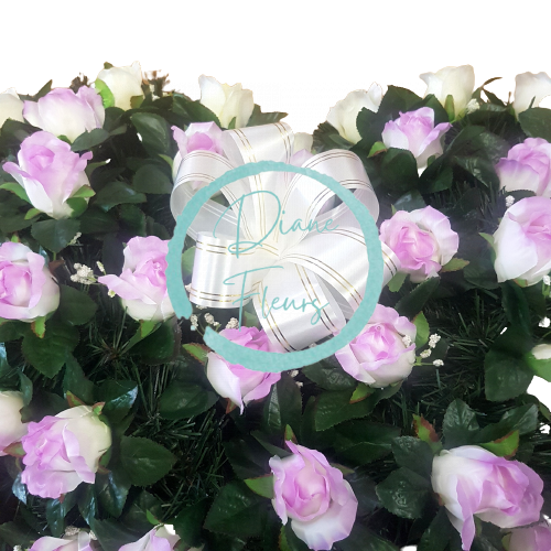 Künstliche Kranz Herz-förmig mit Rosen 80cm x 80cm lila & beige