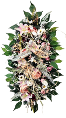 Exkluzív luxus fenyő koszorú baszarózsa, liliomok, kaméliák és kiegészítők 75cm x 45cm