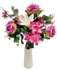 Künstliche Rosen & Hortensien & Lilien Bouquet Lilac 47cm