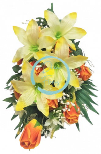 Artificial Roses and Lilies Bouquet x18 62cm Yellow and Orange