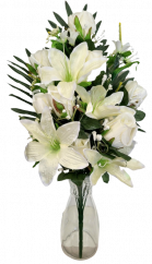 Artificial Roses and Lilies Bouquet x18 62cm Cream
