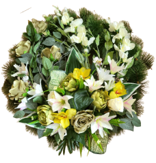 Temetési fenyőkoszorú Exkluzív Rózsák és Gladiolus és Liliom és Orchideák és Kiegészítők Ø 85cm