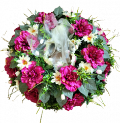 Sympathy Wreath ring with Artificial Dahlias, Daisies and Accessories Ø 60cm