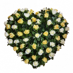 Smuteční věnec "Srdce" z umělých růží 80cm x 80cm žlutý & krémový