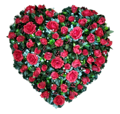 Künstliche Kranz Herz-förmig mit Rosen und Beeren 80cm x 80cm rot