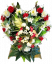 Umělý smuteční věnec na stojanu "Srdce" Růže & Pivoňky & doplňky 45cm x 40cm