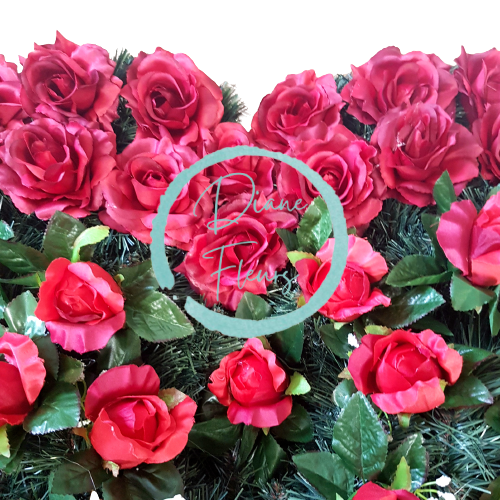 Artificial Wreath Heart Shaped with Roses 80cm x 80cm Red