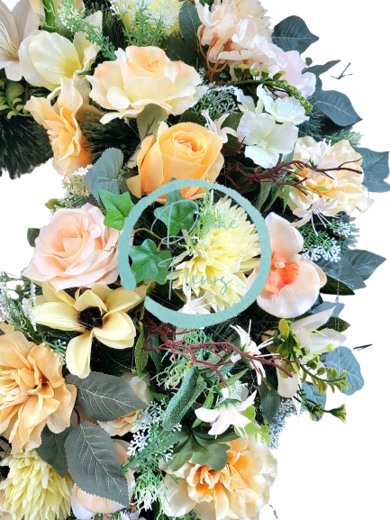 Künstliche Trauerkranz Exklusiv Hortensien, Rosen, Dahlien, Clematis, Chrysanthemen und Zubehör 80cm