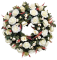 Luxusný smútočný veniec borovicový exclusive ruže, ranunculus a doplnky 65cm