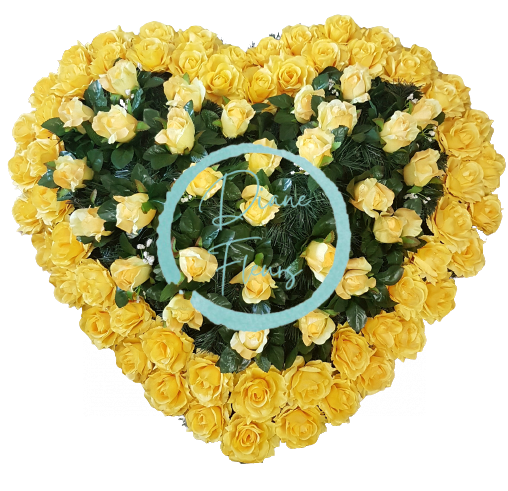 Coroana funerara „Inimă” din trandafiri 80cm x 80cm galben