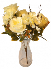 Šopek vrtnic in hortenzij x7 44cm krem umetna