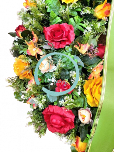 Luxus mesterséges fenyőkoszorú Exkluzív rózsák, bazsarózsa, orchidea és kiegészítők 90cm